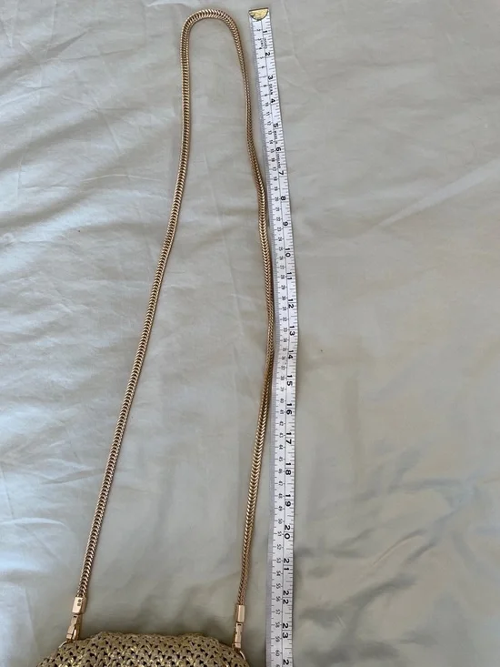 Stunning Metallic Gold Woven Shoulder Clutch with Chain Strap - Picture 8 of 8